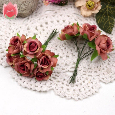 6pcs 3cm Silk Handmade Rose Artificial Flowers For Wedding Party Home Box Decoration DIY Marriage Rosa Corsage Garland Supplies