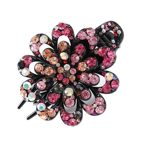 Haimeikang Female Colorful Flower Hollow Heart Hair Clip Barrette Hair Accessories Women Fashion Rhinestone Hairpin Headwear