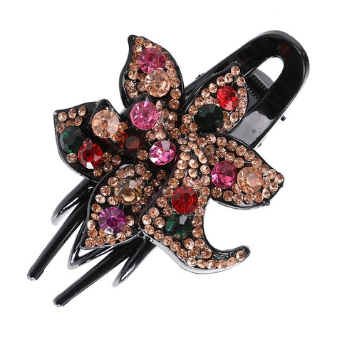 Haimeikang Female Colorful Flower Hollow Heart Hair Clip Barrette Hair Accessories Women Fashion Rhinestone Hairpin Headwear