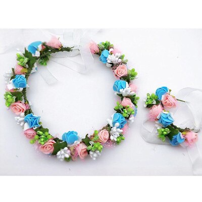 Handmade festival hair ribbon flower hair accessories artificial floral women girl wedding headband crown garland handwrist sets