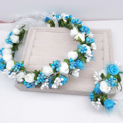 Handmade festival hair ribbon flower hair accessories artificial floral women girl wedding headband crown garland handwrist sets