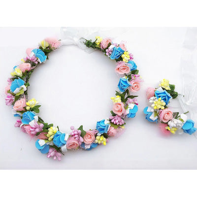 Handmade festival hair ribbon flower hair accessories artificial floral women girl wedding headband crown garland handwrist sets