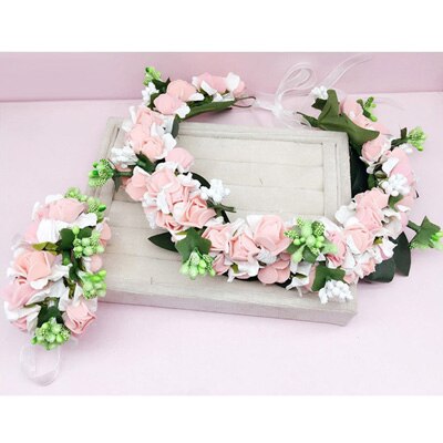 Handmade festival hair ribbon flower hair accessories artificial floral women girl wedding headband crown garland handwrist sets