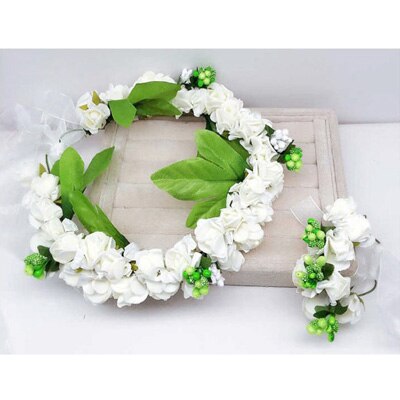 Handmade festival hair ribbon flower hair accessories artificial floral women girl wedding headband crown garland handwrist sets