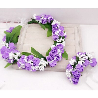 Handmade festival hair ribbon flower hair accessories artificial floral women girl wedding headband crown garland handwrist sets