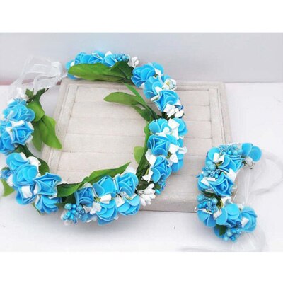 Handmade festival hair ribbon flower hair accessories artificial floral women girl wedding headband crown garland handwrist sets