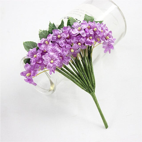 12 pcs Mini Stamen Silk Plum Artificial Flowers Bouquet For Wedding Decoration DIY Decorative Garland Artificial Flowers