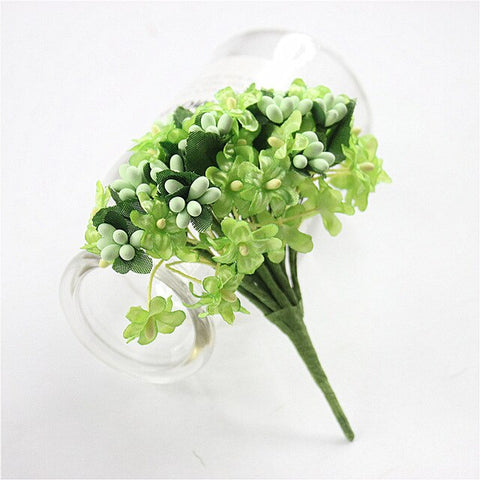 12 pcs Mini Stamen Silk Plum Artificial Flowers Bouquet For Wedding Decoration DIY Decorative Garland Artificial Flowers