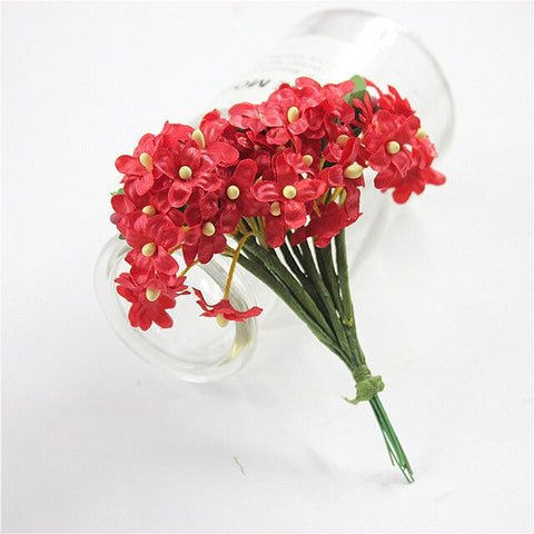 12 pcs Mini Stamen Silk Plum Artificial Flowers Bouquet For Wedding Decoration DIY Decorative Garland Artificial Flowers