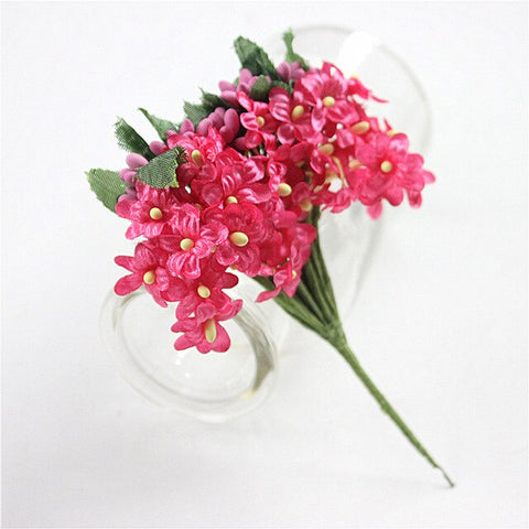 12 pcs Mini Stamen Silk Plum Artificial Flowers Bouquet For Wedding Decoration DIY Decorative Garland Artificial Flowers