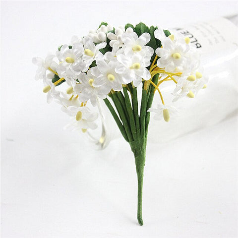 12 pcs Mini Stamen Silk Plum Artificial Flowers Bouquet For Wedding Decoration DIY Decorative Garland Artificial Flowers