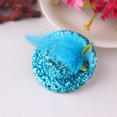 Hot Sale Cute Hat Hair Barrettes Baby Girls Party Prom Shiny Hair Clip Children's Hat Feathered Flower Hair Accessories Hairpins