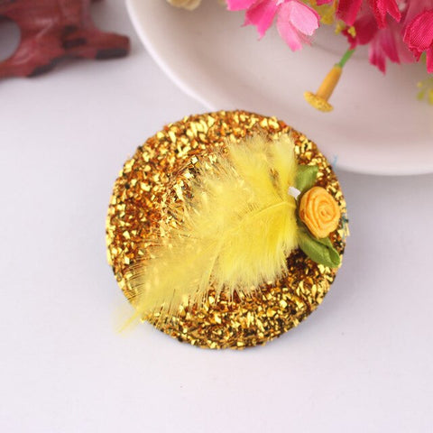 Hot Sale Cute Hat Hair Barrettes Baby Girls Party Prom Shiny Hair Clip Children's Hat Feathered Flower Hair Accessories Hairpins