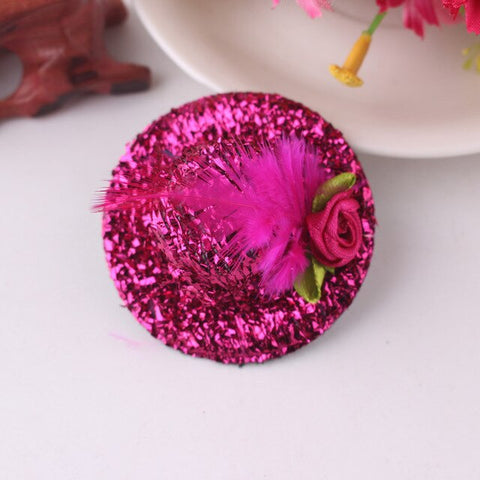 Hot Sale Cute Hat Hair Barrettes Baby Girls Party Prom Shiny Hair Clip Children's Hat Feathered Flower Hair Accessories Hairpins