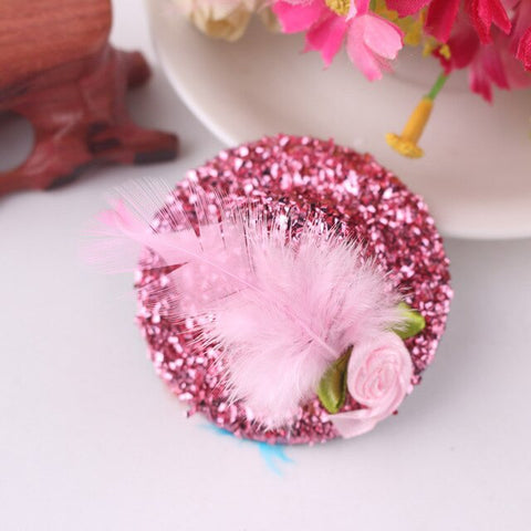 Hot Sale Cute Hat Hair Barrettes Baby Girls Party Prom Shiny Hair Clip Children's Hat Feathered Flower Hair Accessories Hairpins