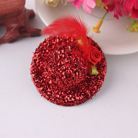 Hot Sale Cute Hat Hair Barrettes Baby Girls Party Prom Shiny Hair Clip Children's Hat Feathered Flower Hair Accessories Hairpins