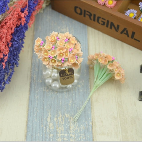 8pcs/lot Mini Paper Rose Flower Bouquet For Home Wedding Decoration Christmas DIY Scrapbook Garland Wreath Craft Fake Flowers