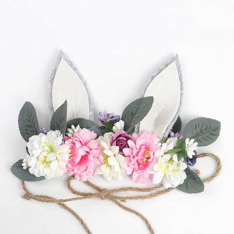 Spring Summer Children's Headband Tieback Bunny Crown Garland Seaside Holiday Imitation Rabbit Ear Hair Band Baby Flower Crown