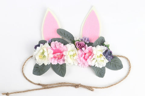 Spring Summer Children's Headband Tieback Bunny Crown Garland Seaside Holiday Imitation Rabbit Ear Hair Band Baby Flower Crown