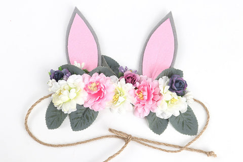 Spring Summer Children's Headband Tieback Bunny Crown Garland Seaside Holiday Imitation Rabbit Ear Hair Band Baby Flower Crown