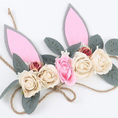 Spring Summer Children's Headband Tieback Bunny Crown Garland Seaside Holiday Imitation Rabbit Ear Hair Band Baby Flower Crown