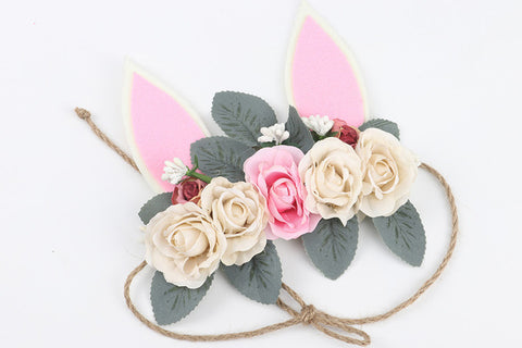 Spring Summer Children's Headband Tieback Bunny Crown Garland Seaside Holiday Imitation Rabbit Ear Hair Band Baby Flower Crown