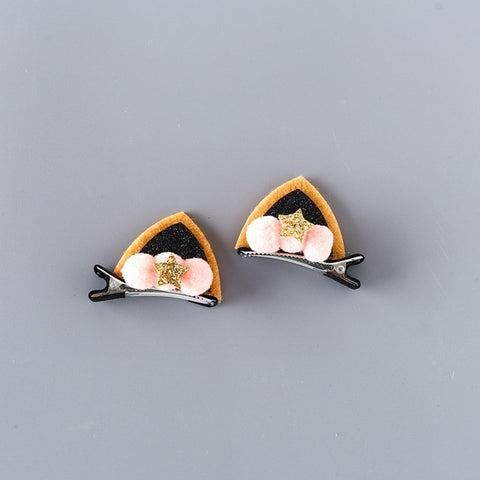 2pcs/Set Cute Hair Clips For Girls Glitter Rainbow Felt Fabric Flowers Hairpins Cat Ears Bunny Barrettes Kids Hair Accessories