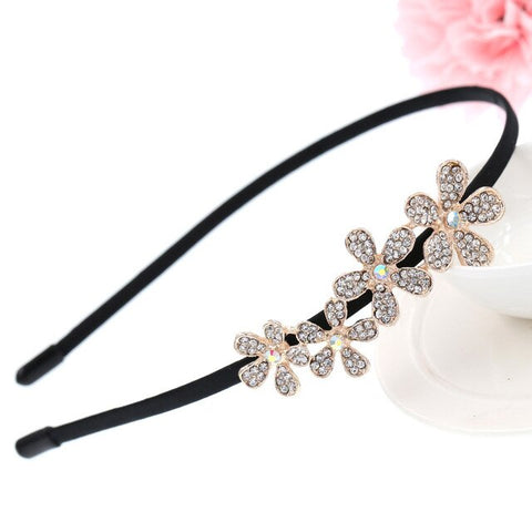 Korean Jewelry Shine Rhinestone Headband Flower Flora Princess Bride Headdress Tiara Crown Cute Girls Hair Accessories Headbands