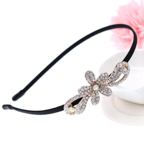 Korean Jewelry Shine Rhinestone Headband Flower Flora Princess Bride Headdress Tiara Crown Cute Girls Hair Accessories Headbands