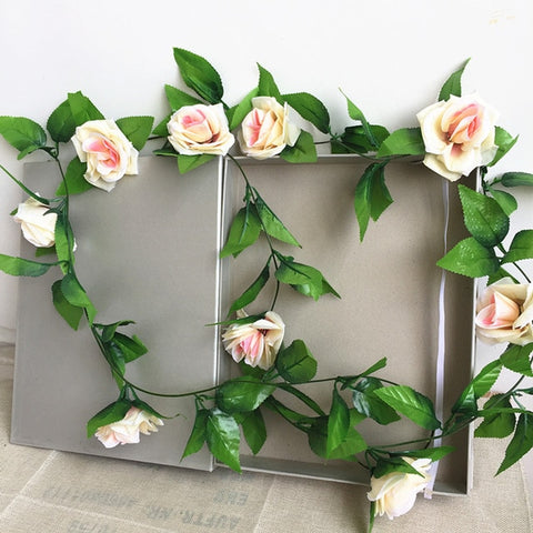 250CM/lot Silk Roses Ivy Vine with Green Leaves For Home Wedding Decoration Fake leaf diy Hanging Garland Artificial Flowers