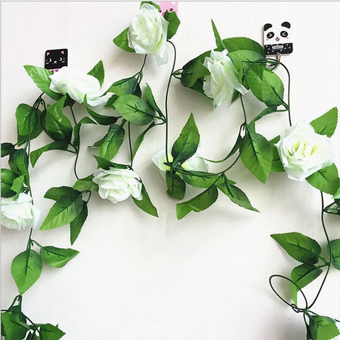 250CM/lot Silk Roses Ivy Vine with Green Leaves For Home Wedding Decoration Fake leaf diy Hanging Garland Artificial Flowers