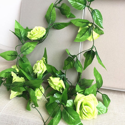 250CM/lot Silk Roses Ivy Vine with Green Leaves For Home Wedding Decoration Fake leaf diy Hanging Garland Artificial Flowers