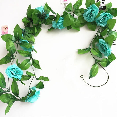 250CM/lot Silk Roses Ivy Vine with Green Leaves For Home Wedding Decoration Fake leaf diy Hanging Garland Artificial Flowers