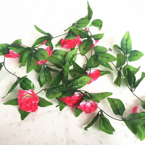 250CM/lot Silk Roses Ivy Vine with Green Leaves For Home Wedding Decoration Fake leaf diy Hanging Garland Artificial Flowers