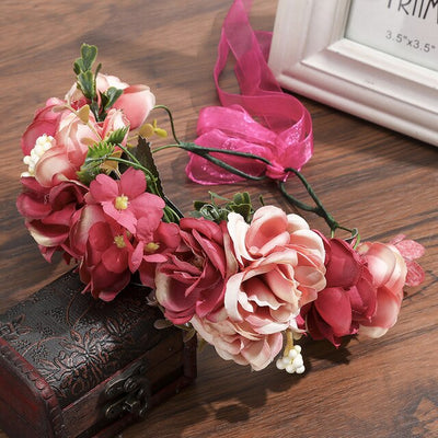 Haimeikang Rose Peony Flower Crown Girl Bridal Floral Headband Wreath Wedding HairBands Hair Accessories Women Bridesmaid Diadem