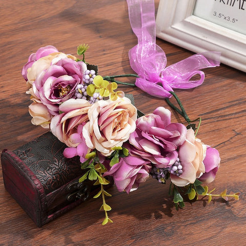 Haimeikang Rose Peony Flower Crown Girl Bridal Floral Headband Wreath Wedding HairBands Hair Accessories Women Bridesmaid Diadem