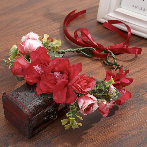 Haimeikang Rose Peony Flower Crown Girl Bridal Floral Headband Wreath Wedding HairBands Hair Accessories Women Bridesmaid Diadem