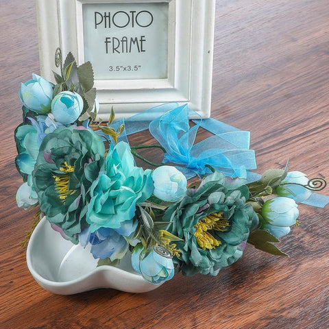 Haimeikang Rose Peony Flower Crown Girl Bridal Floral Headband Wreath Wedding HairBands Hair Accessories Women Bridesmaid Diadem