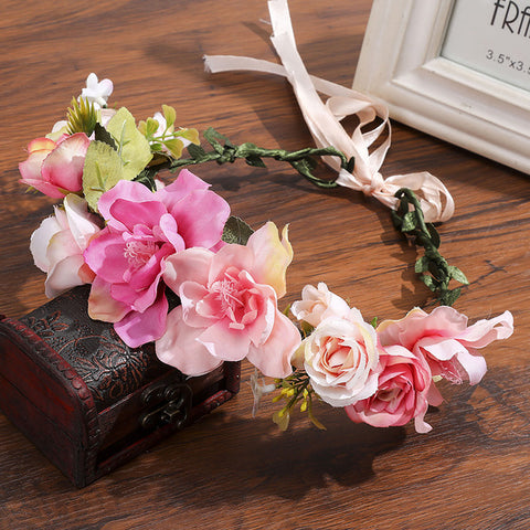 Haimeikang Rose Peony Flower Crown Girl Bridal Floral Headband Wreath Wedding HairBands Hair Accessories Women Bridesmaid Diadem