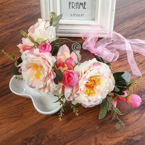Haimeikang Rose Peony Flower Crown Girl Bridal Floral Headband Wreath Wedding HairBands Hair Accessories Women Bridesmaid Diadem