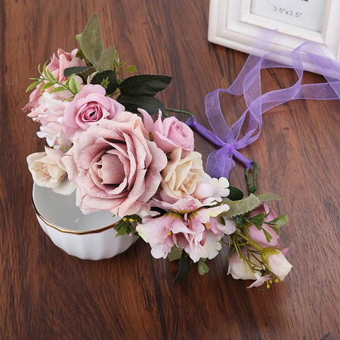 Haimeikang Rose Peony Flower Crown Girl Bridal Floral Headband Wreath Wedding HairBands Hair Accessories Women Bridesmaid Diadem