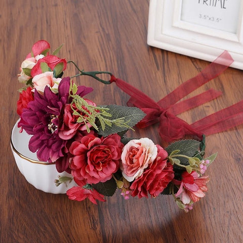 Haimeikang Rose Peony Flower Crown Girl Bridal Floral Headband Wreath Wedding HairBands Hair Accessories Women Bridesmaid Diadem