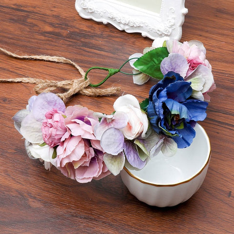 Haimeikang Rose Peony Flower Crown Girl Bridal Floral Headband Wreath Wedding HairBands Hair Accessories Women Bridesmaid Diadem
