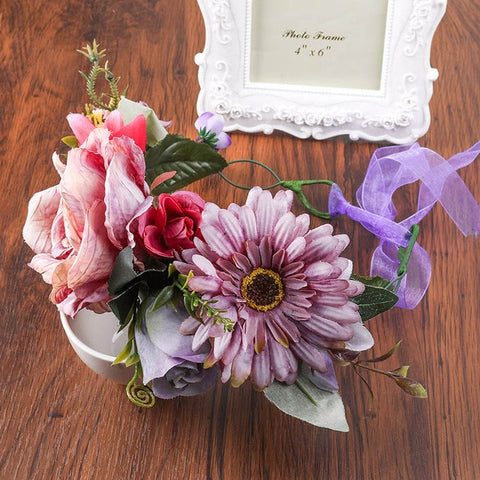 Haimeikang Rose Peony Flower Crown Girl Bridal Floral Headband Wreath Wedding HairBands Hair Accessories Women Bridesmaid Diadem
