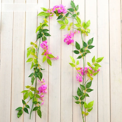 2M Wisteria Artificial Flowers Vine Garland Wedding Arch Decoration Fake Plants Foliage Rattan Trailing Faux Flowers Ivy Wall