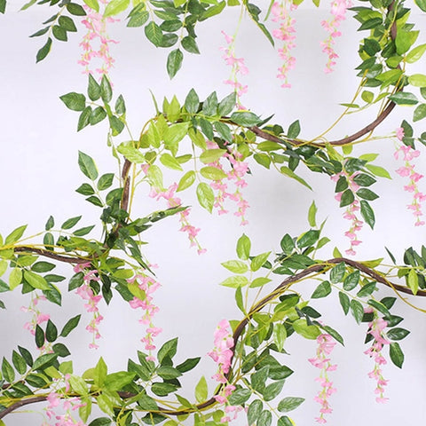 2M Wisteria Artificial Flowers Vine Garland Wedding Arch Decoration Fake Plants Foliage Rattan Trailing Faux Flowers Ivy Wall