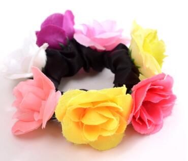 Big Rose Flower Elastics Hair Holders Rubber Bands Girls Women Cute Tie Gum Fabric Hot Wreaths Crowns Wedding Hair Accessories