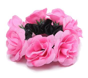 Big Rose Flower Elastics Hair Holders Rubber Bands Girls Women Cute Tie Gum Fabric Hot Wreaths Crowns Wedding Hair Accessories