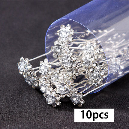 10Pcs/pack  Clear Crystal Rhinestone Rose Flower Wedding Bridal Hair Clips Jewelry Barrettes Headwear for Women Hair Accessories