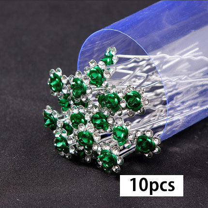 10Pcs/pack  Clear Crystal Rhinestone Rose Flower Wedding Bridal Hair Clips Jewelry Barrettes Headwear for Women Hair Accessories